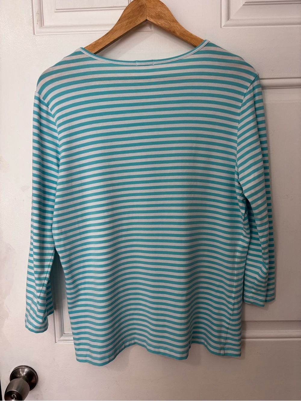 J McLaughlin XL striped 3/4 tee white blue preppy modal cotton blend coastal - Picture 3 of 6